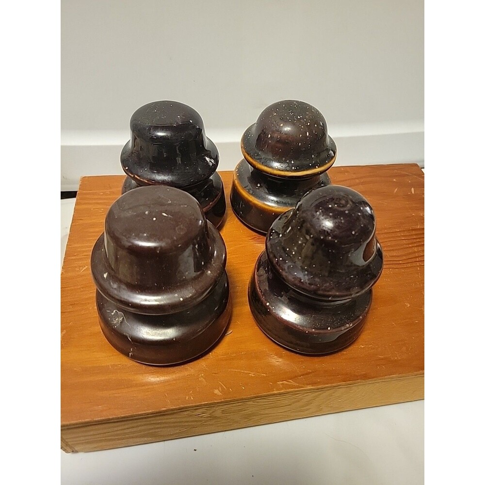 Lot of 4 Vintage Ceramic Porcelain Insulators, Dark Brown Speckled Unbranded